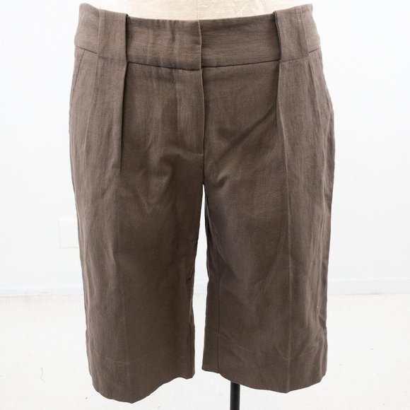 Trina Turk 2 Cotton Linen Bermuda Shorts Brown - Picture 1 of 8
